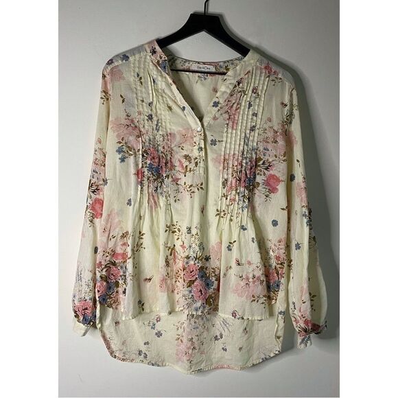 Eden & Olivia Ivory Yellow Floral Print Top Size S - Picture 1 of 9